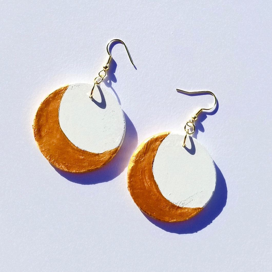 Crescent Moon Disc Earrings